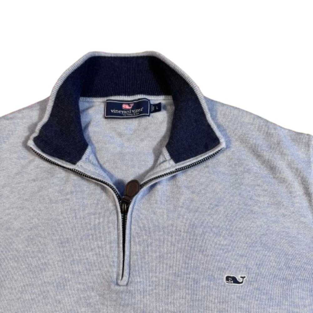 Vineyard Vines Light Blue Quarter Zip Quiet Luxury Preppy Men's Sweater (Size L) - Picture 4 of 13